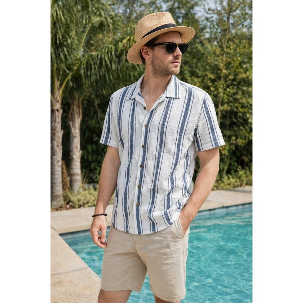 Threadbare Men’s Size S White Navy Stripe Button‑Up Shirt NWT Summer Casual